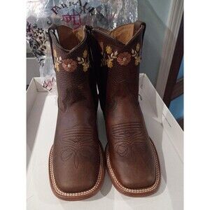 Womens Western Rodeo Square Toe Cowgirl Boots Leather  flower design bota 24.5